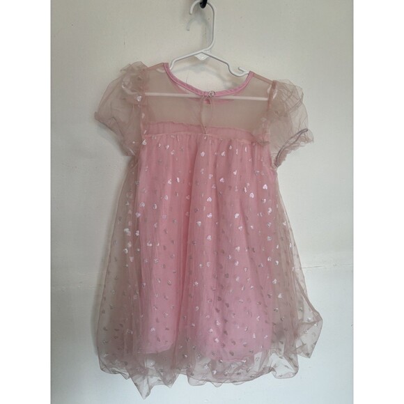 ✨ Girls Pink Heart Party Dress – Size 5– Glitter Hearts -Excellent Condition ✨ - Picture 2 of 2
